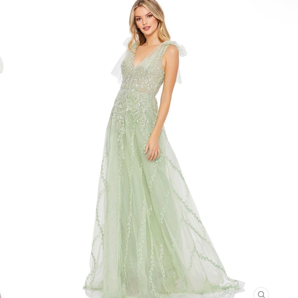 Mac Duggal 20313 Womens Embellished Mesh Gown Dress Sage